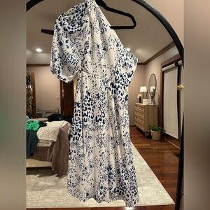 SHEIN One Shoulder Blue and White Dress